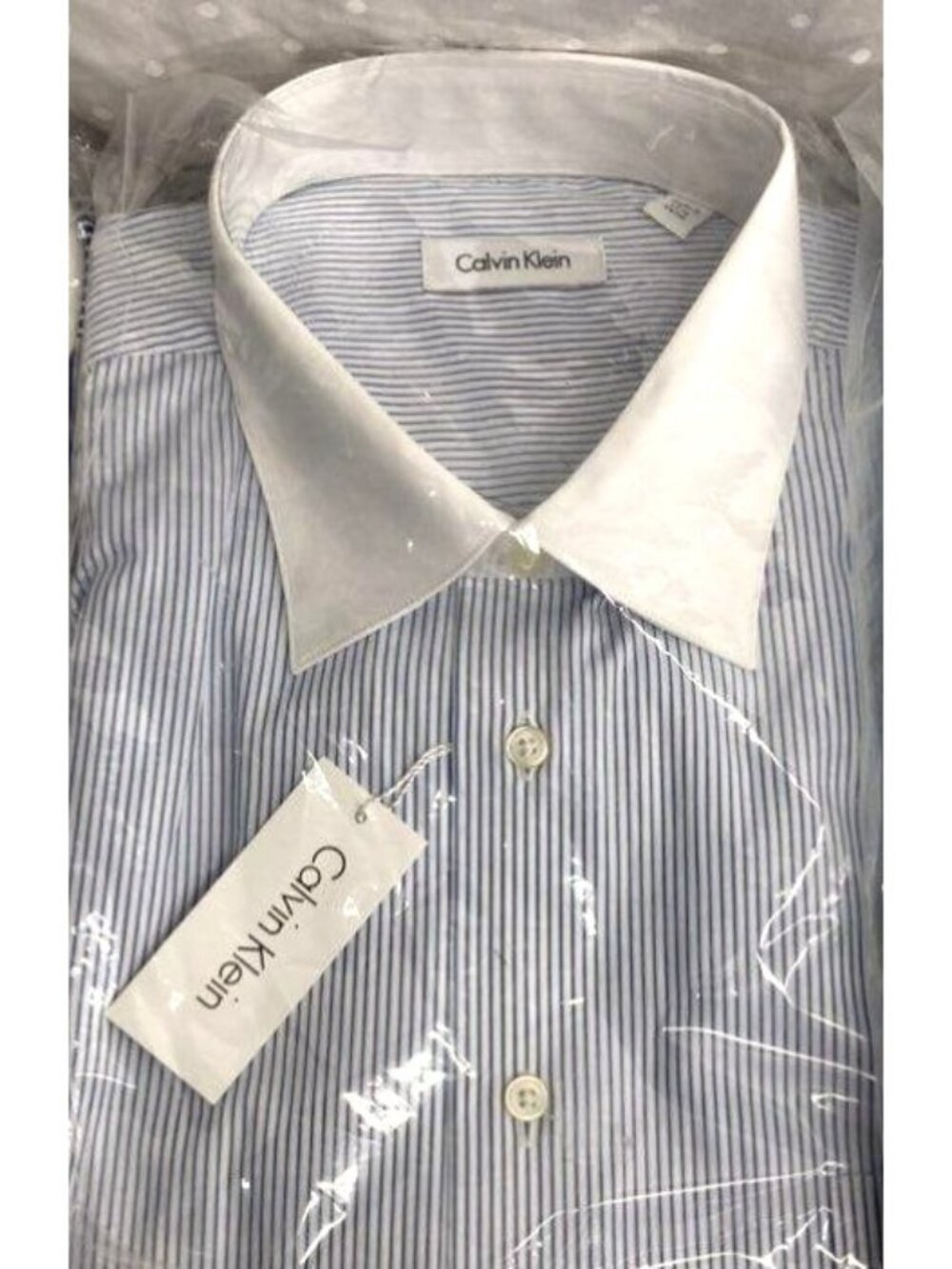 Calvin Klein Men's Blue & White Striped Button-Down Shirt Size 17.5 39/35 Cotto